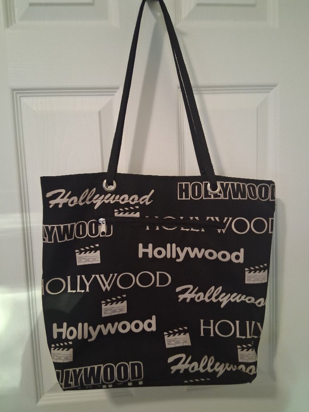 Hollywood Tote Bag - Black/Tan - Hollywood Text Imprint - Vinyl - Picture 2 of 8